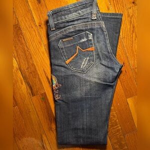 Dark Blue Jeans with Orange Stitching